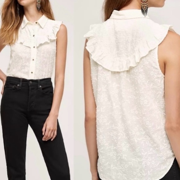 Maeve Tops - Anthropologie Maeve Windflower Ruffle Sleeveless Ivory Button Blouse Size 6